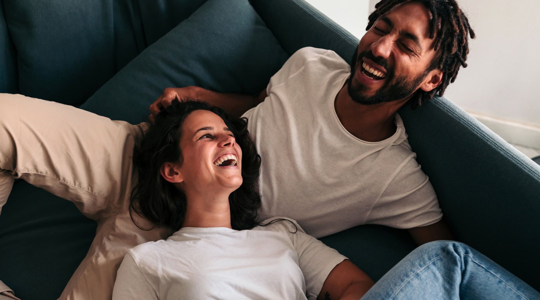 A couple relaxing at home