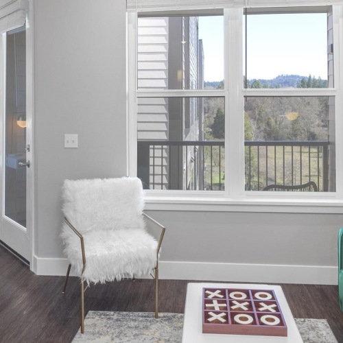 a living room with a window