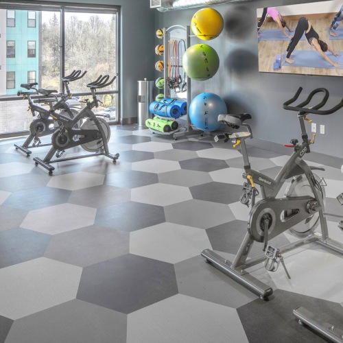 a bike is parked in a room